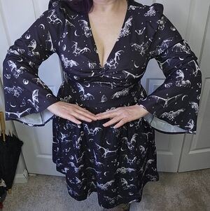 Gothic Satin BAT dress Bell Sleeves XL